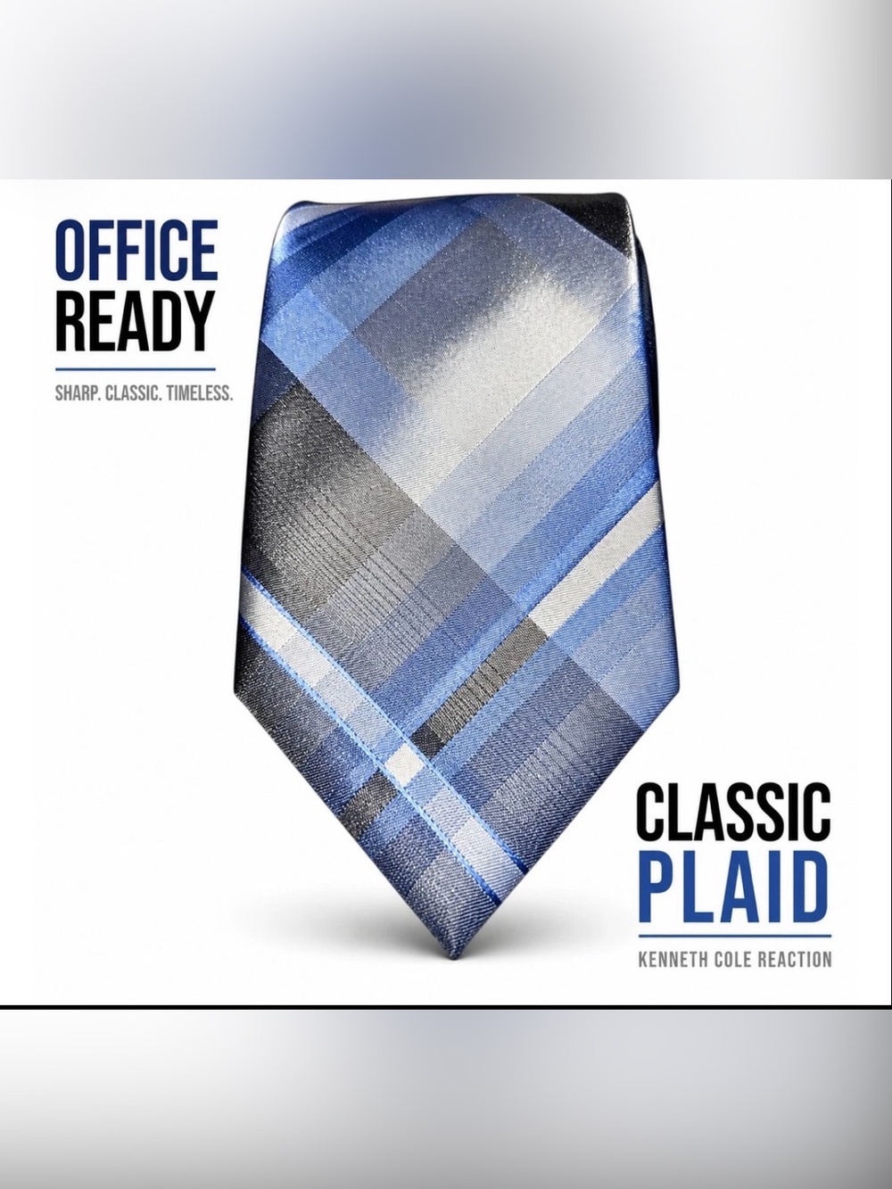 Kenneth Cole Reaction Blue and Black Plaid Tie